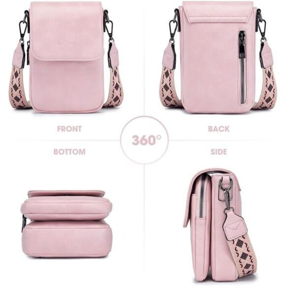 Womens Small Leather Crossbody Cell Phone Purse Wallet Bag with Card Slots - Picture 3 of 7